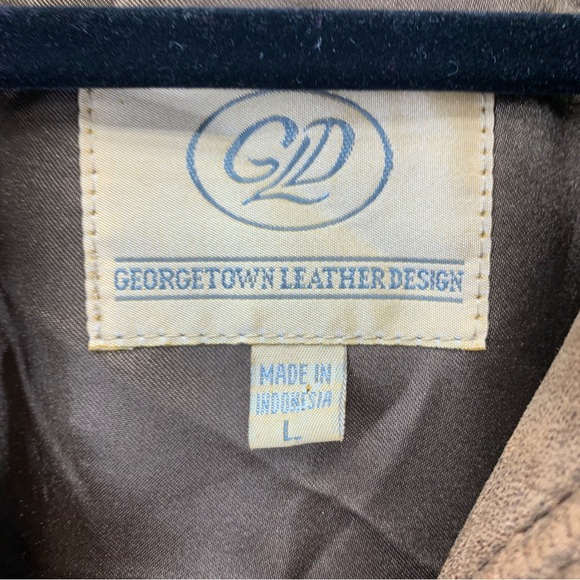 Georgetown Leather Design Mens Large Coat Full Zip Snap Brown Drawstring Pockets - Picture 4 of 13